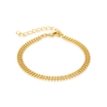 Detailansicht eines dreilagigen Goldperlenarmbands mit Karabinerverschluss und Verlängerung - Dreireihiger Perlenstil / Gold