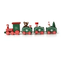 Vista detallada de tren navideño de madera con muñeco de nieve sobre fondo blanco - Rojo Verde