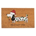 Macro detail of natural coir texture on dachshund dog Christmas doormat with holiday lights - 40*60cm / Christmas Mat-17