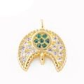 Golden crescent moon connector with white and green cubic zirconia for DIY jewelry making - Gold Crescent with Green Zirconia (L0483-A-A)