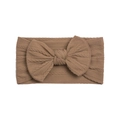 Detailed cable knit texture and large bow on brown nylon infant headband - Dark Coffee