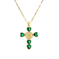 Collana a croce dorata con cuori verdi e rilievo della Vergine Maria su fondo bianco - Verde