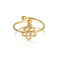 Adjustable golden minimalist ring with hollow floral motif and central clear zircon gemstone - Style 3 - Hollow Five-petal Flower