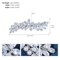 Detail view of silver hair clip with zircon leaf pattern showing size measurements - Silver (HS-J6604S)