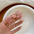 Pink sheer mesh bow hair clip with rose decoration and rhinestones for women - Pink Flower Mesh Bow Hair Clip