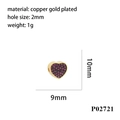 Détail macro du pendentif cœur en cuivre plaqué or 18K avec zircon violet et dimensions - Cœur d'Or-P02721
