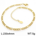 Golden titanium steel Figaro chain anklet measuring 230mm in length and 4mm width - Gold Figaro Chain Style (KJ3749-Z)