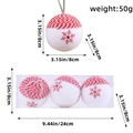 Rote und weiße 8cm Weihnachtskugel mit Schneeflockenmuster und Größenangaben - V2-44 Hanfseil Schneeflocke Stil
