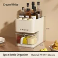 Creamy white kitchen organizer with drawer-style seasoning storage and bottle rack - Seasoning Storage Box / Cream White