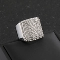 Hip-hop silver square stainless steel ring with full crystal pavé for men - US 7 / 21mm(KR111024-MZOZ) / Steel