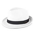 Cappello fedora in lana bianca con nastro in gros-grain nero e logo M in metallo argento - M (56-58cm) / Bianco