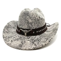 Cappello da cowboy pitonato con tesa larga, fascia in pelle e stemma testa di toro - M (56-58cm) / Motivo Serpente Grigio