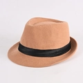 Chapeau fedora classique en feutre de laine kaki avec ruban en satin noir style vintage - Laine Premium Camel
