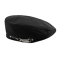 Classic black beret with leather strap and silver metal buckle detail on white background - M(56-58cm) / Black