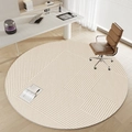 Beige round office chair mat with woven geometric stripes on wooden floor - Circle Fleece-Cloud Count