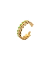 18k gold plated laurel leaf open ring with green and white enamel details - Green and White Laurel