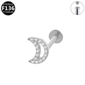 F136 titanium maan oorknopje met witte zirkonia en intern schroefdraad - Witte Zirkonia / Zilveren Maan