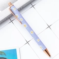 Stylo à bille rétractable violet avec revêtement pailleté et motif de marguerite - Marguerite bleu (nouveau)