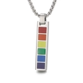 Rainbow enamel rectangle pendant on silver stainless steel chain for men and women - Silver Vertical Rainbow Bar Style (KP100474)