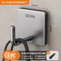 Silver 304 stainless steel adhesive wall hook with square base and sealant fix glue - Bright Silver - Thickened 1 Piece