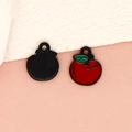 Mini fruit alloy charms set featuring red and black apple enamel pendants for DIY jewelry - Apple - Black (4-Black)