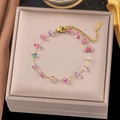 Adjustable gold chain bracelet featuring colorful natural stone beads in light luxury style - AE208 Irregular Colored Stone Gold