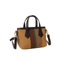 Brown and green striped canvas mini tote bag with leather handles and gold hardware - Brown
