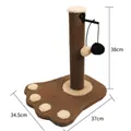 Brown and cream paw-shaped cat scratcher post with hanging plush balls, 38cm height - Paw Print Shape / Brown