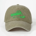 Olijfgroene baseballpet van gewassen katoen met groene krokodillenborduring - Eén maat / Khaki