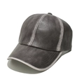 Macro shot of distressed PU leather texture on a vintage dark grey baseball cap - M (56-58cm) / Gray
