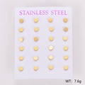 Set of 24 pieces gold plated circular stainless steel stud earrings on white display card - Gold Round (24 Pcs/12 Pairs)