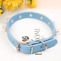 Collare per animali regolabile in pelle PU azzurra con fibbia di strass e borchie - S / Azzurro