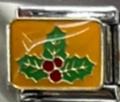 Maglia per bracciale modulare italiano con smalto giallo e motivo di agrifoglio natalizio - 39 Foglie di Agrifoglio