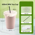 600ml clear disposable plastic coffee cup with flat lid and black straw for cold drinks - 600ml With Flat Lid Straw and Leak-proof Paper