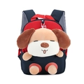 Zaino per bambini con cane cartone animato rosso e blu e peluche in rilievo sul fronte - Blu scuro