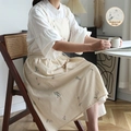 Grembiule impermeabile bianco sporco con ricamo floreale in cotone e lino pregiato - Grembiule / Cotone Idrorepellente-Beige