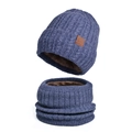 Winter 2-piece set with indigo cable knit hat and fleece-lined neck warmer - 2-Piece Set Navy Blue