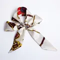 European vintage style silk ribbon scarf with chain print tied in a bow knot - S48-Vintage Stirrup Chain