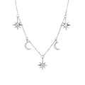 Elegante 925 sterling zilveren ketting met fonkelende ster- en maanhangers in zilveren kleur - 925 zilver / Witgoud