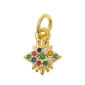 Golden diamond-shaped pendant with colorful gemstones and central green stone on white back - Radial Rhombus - Gold/Rainbow
