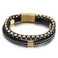 Men's multilayer leather bracelet with gold magnetic clasp and stainless steel chain - Gold (KB146272-KLHQ)