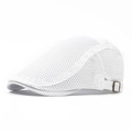 White breathable mesh newsboy cap with adjustable metal buckle for summer wear - White