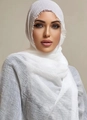 Elegant white crinkle cotton linen hijab scarf for women with soft bubble texture - White