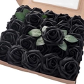 Box of 25 decorative black artificial foam roses in kraft gift packaging - Black