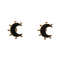 Gold-plated moon stud earrings with black oil drip and zircon micro-inlay accents - Black