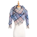 Blue and purple plaid bouclé yarn scarf with decorative tassels for women - Blue