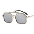 Polygonal champagne gold metal sunglasses with double bridge and gray lenses - C6 Silver Frame White Mercury