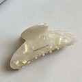 Pince à cheveux en acétate blanc nacré avec inscription France Handmade dorée élégante - 10.5cm / Blanc Iridescent