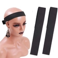 Set of two black elastic wig grip bands with adjustable velcro for secure hair styling - Width 3cm Length 58cm / Solid Black A