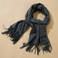 Classic dark grey cashmere scarf for women with elegant tassel edges and soft texture - Heather Grey